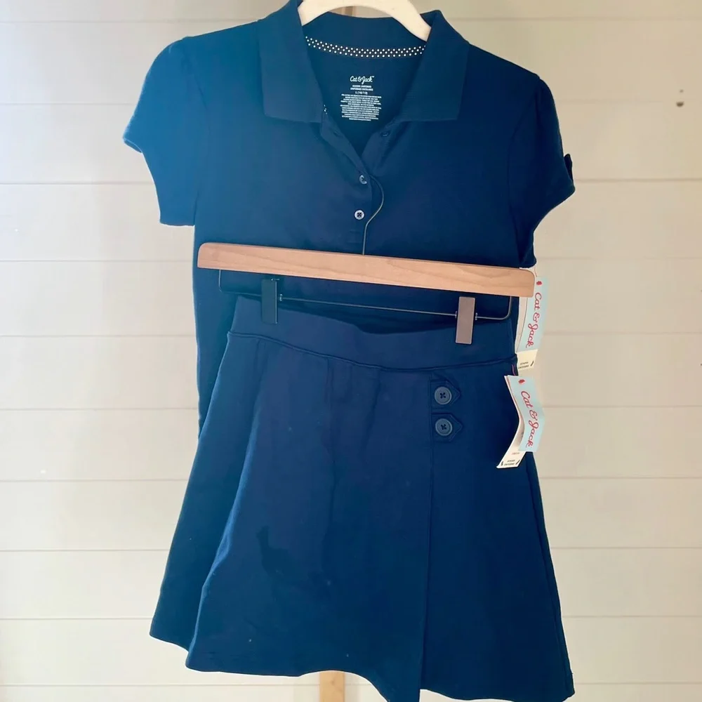 Cat & Jack Girls' Blue‎ Uniform Polo Shirt and Skort Set Large